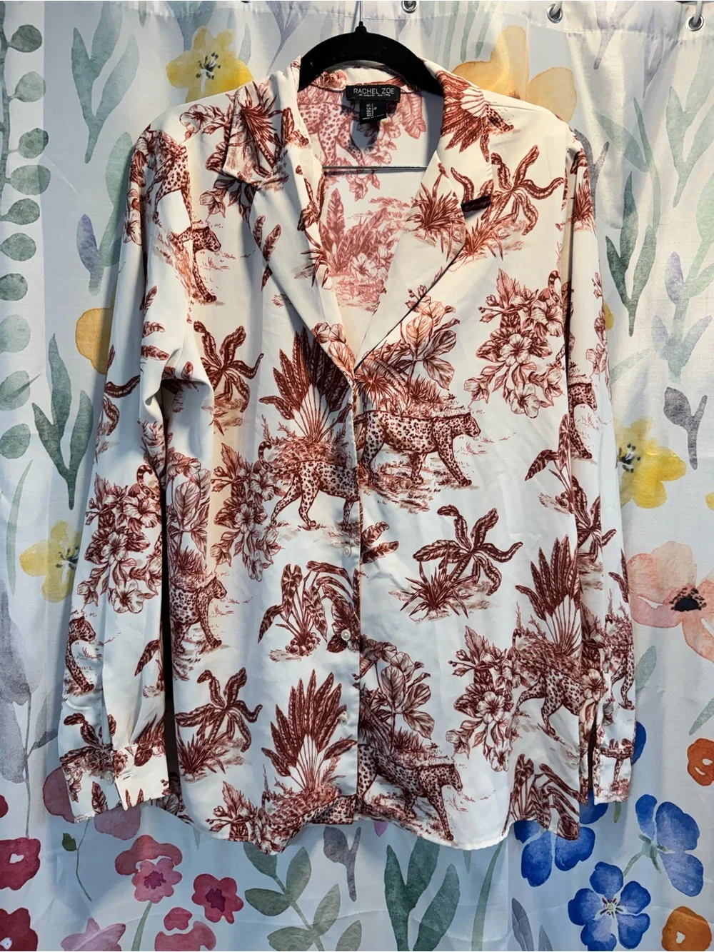 Rachel Zoe White Blouse with Rust Botanical & Leopard Print